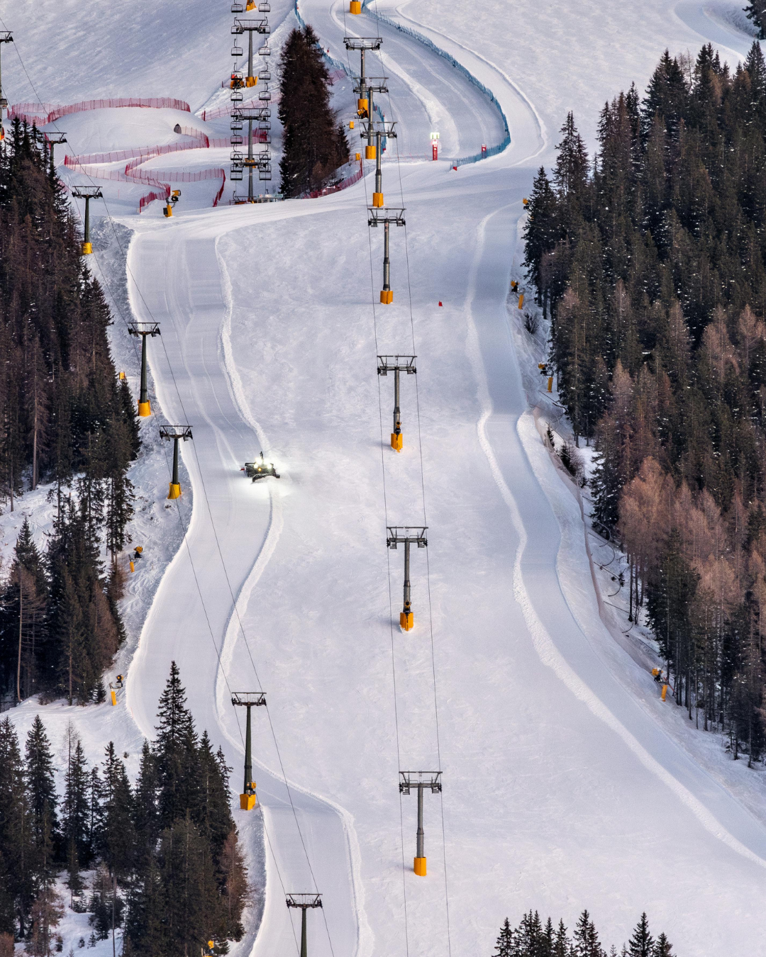 arial of ski slope during winter 
