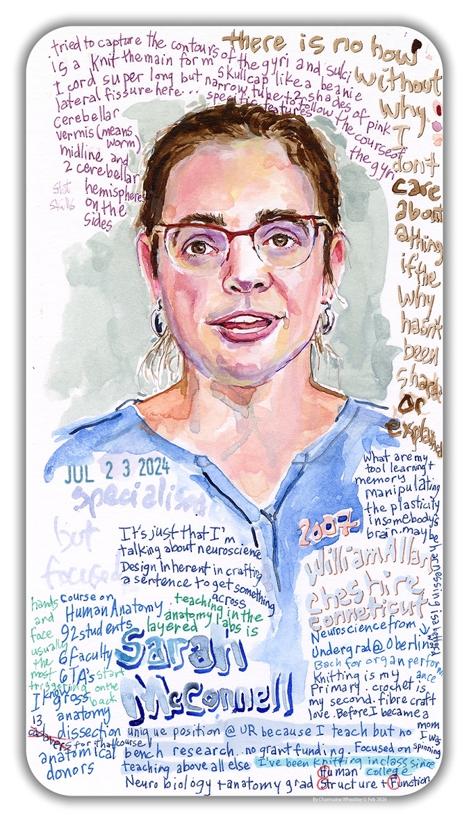Watercolor of Sarah McConnell, PhD
