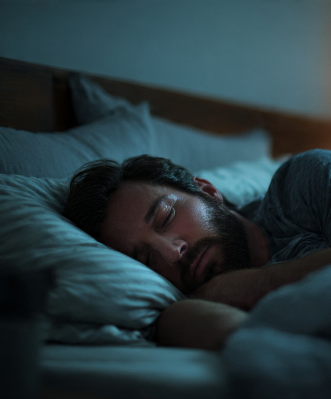 Man sleeping at night in bed