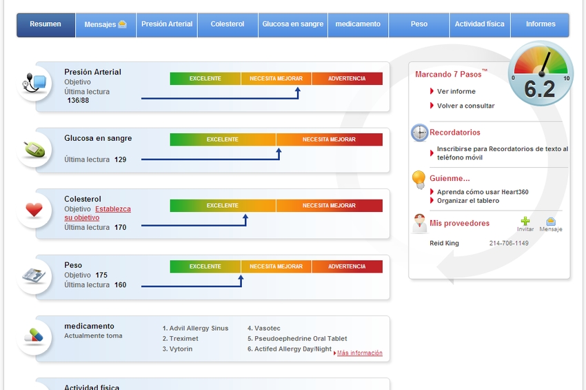 Photo Heart360 Patient Dashboard Screenshot Spanish American Heart Association