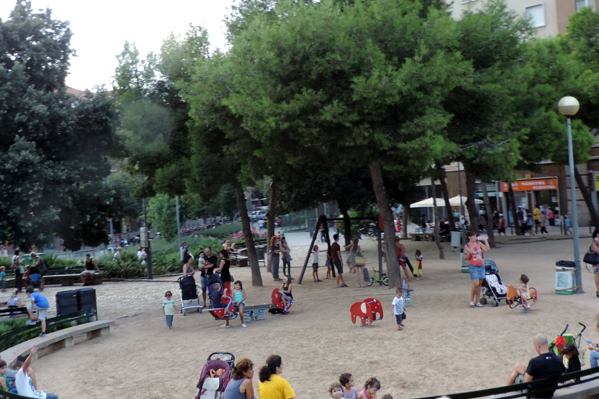 Kids playing in city playground