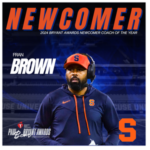 Syracuse University’s Fran Brown named Paul “Bear” Bryant Newcomer Coach of the Year Award recipient