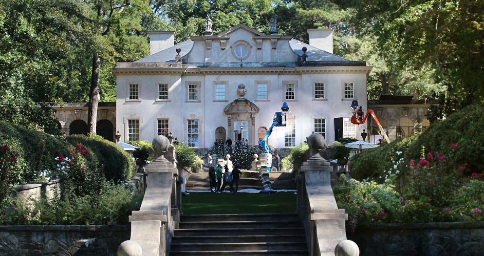 Film crew prepping for Catching Fire at The Swan House Film crew prepping for Catching Fire at The Swan House