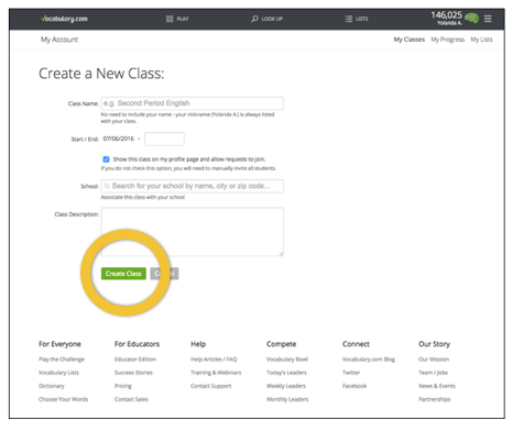 Creating a Class (Video) : Help | Vocabulary.com image.