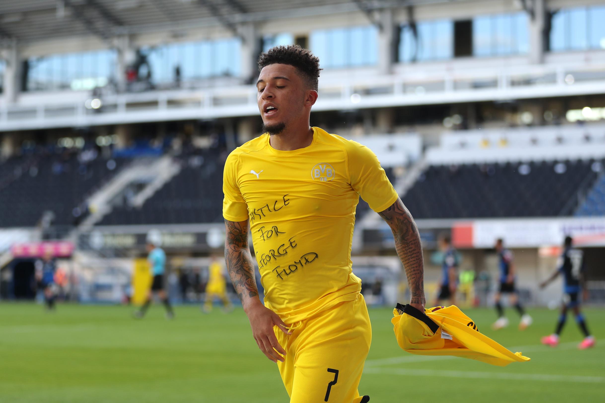 Jadon Sancho joins ‘Justice for George Floyd’ protest in scoring hat-trick for Dortmund