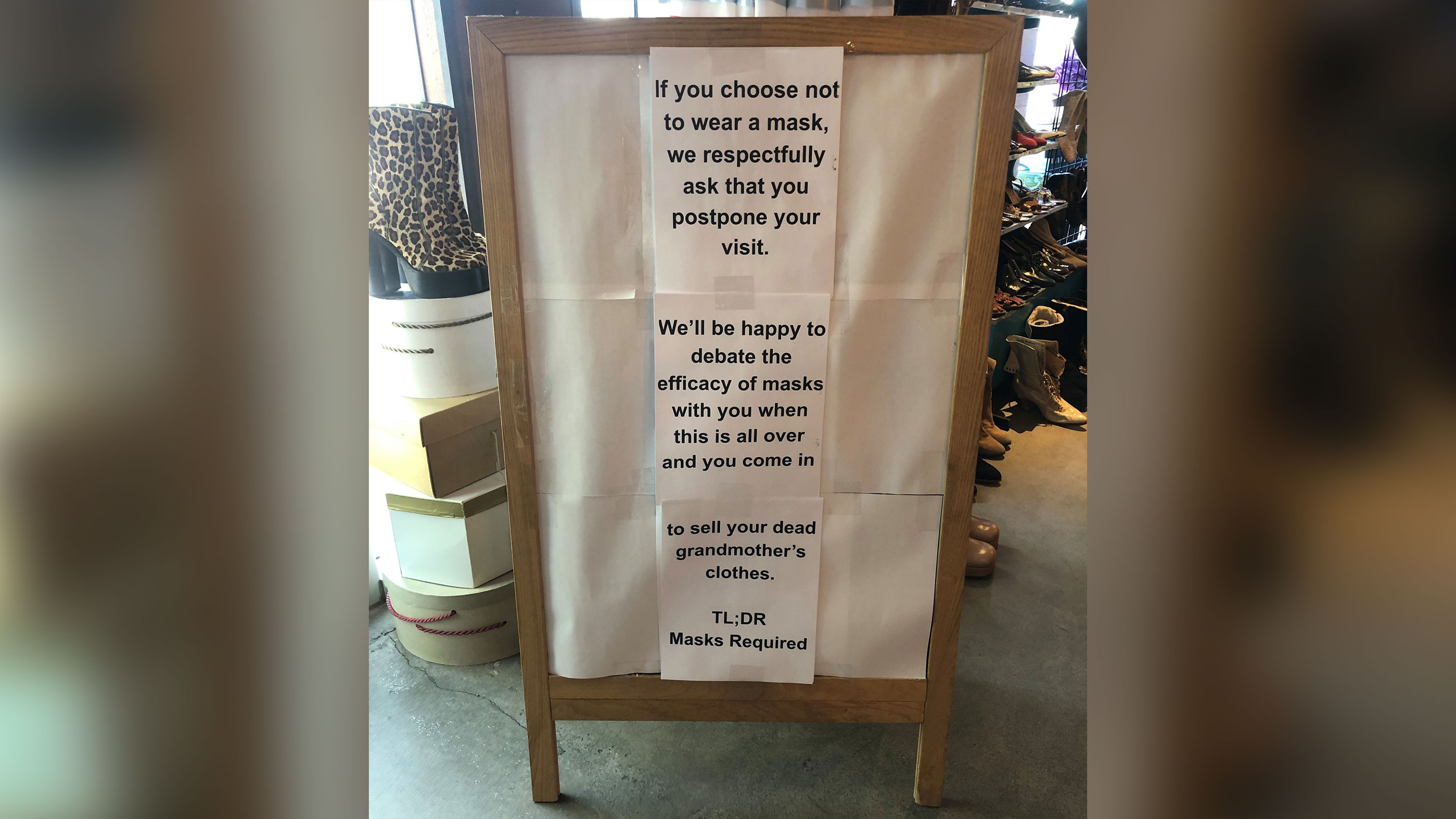 A vintage clothing store isn’t arguing with customers about wearing masks