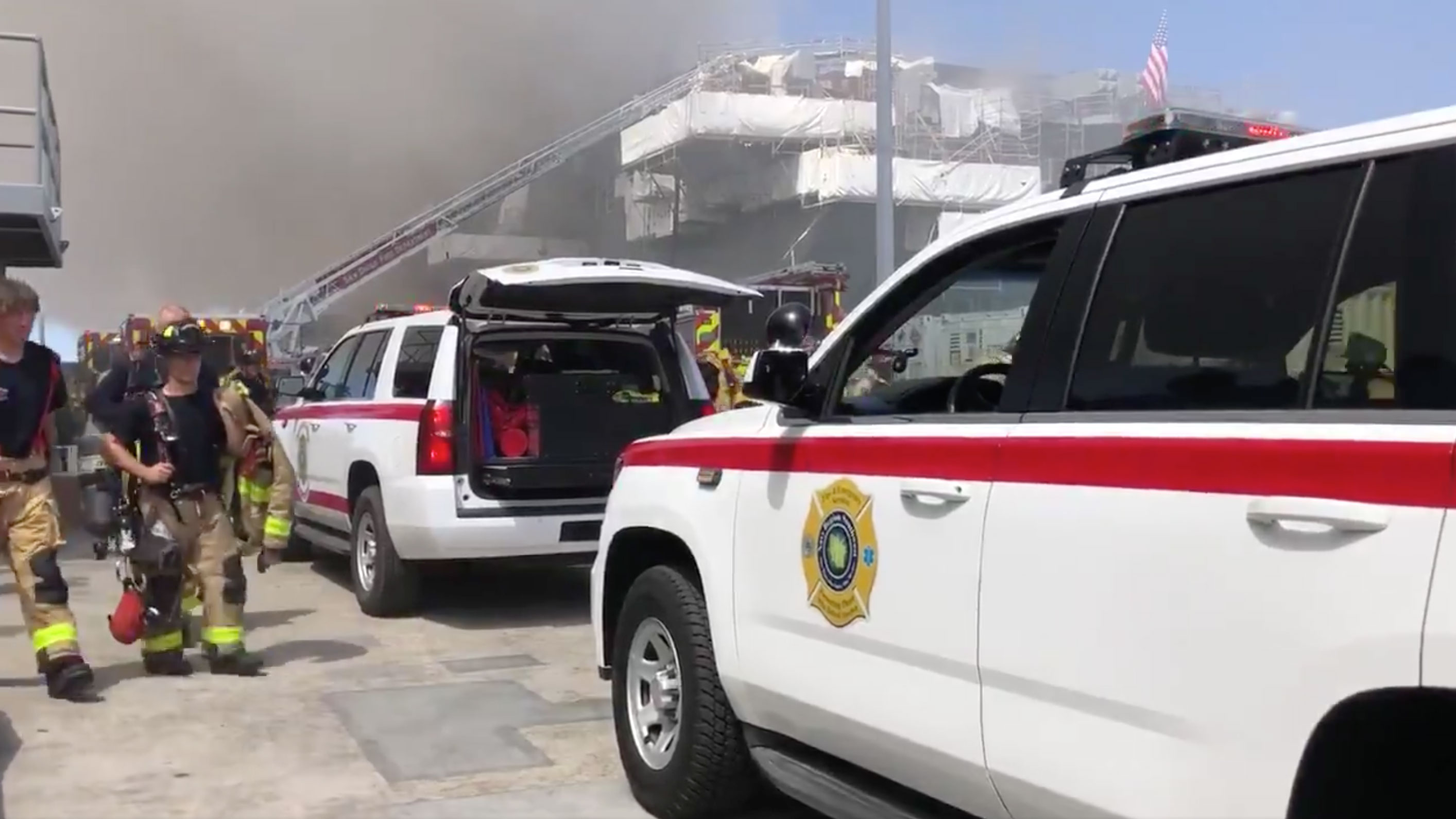 An explosion on a naval ship in San Diego injures sailors and causes a three-alarm fire