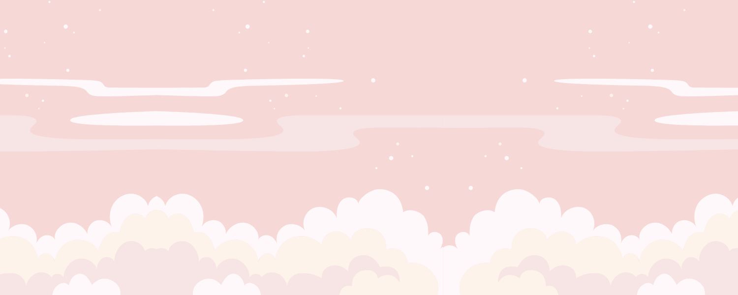 a graphic of a soft pink sky with rolling cream-colored clouds