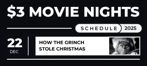 black banner says $3 movie nights
