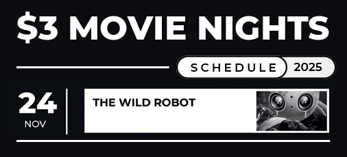 black banner says $3 movie nights