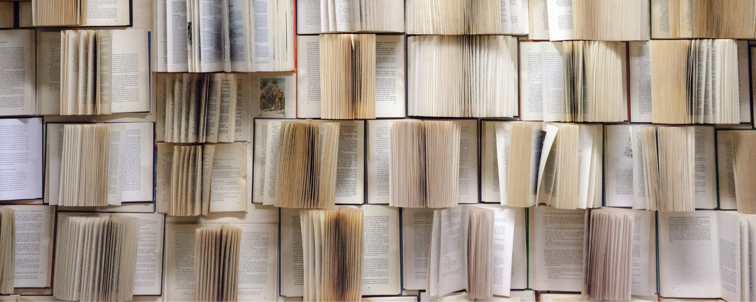 a photograph filled with open books