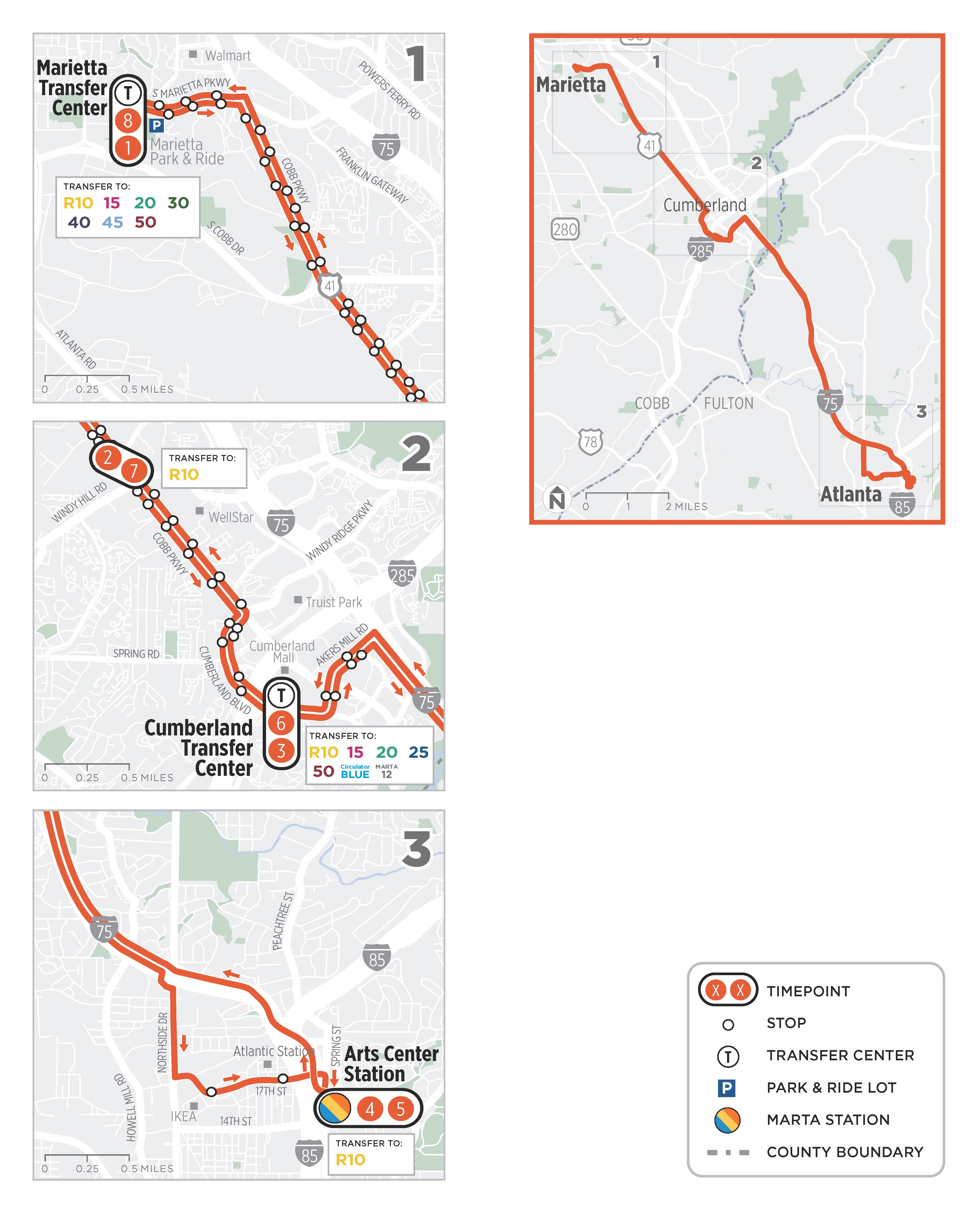 Map of CobbLinc Route 10 - updated July 2025