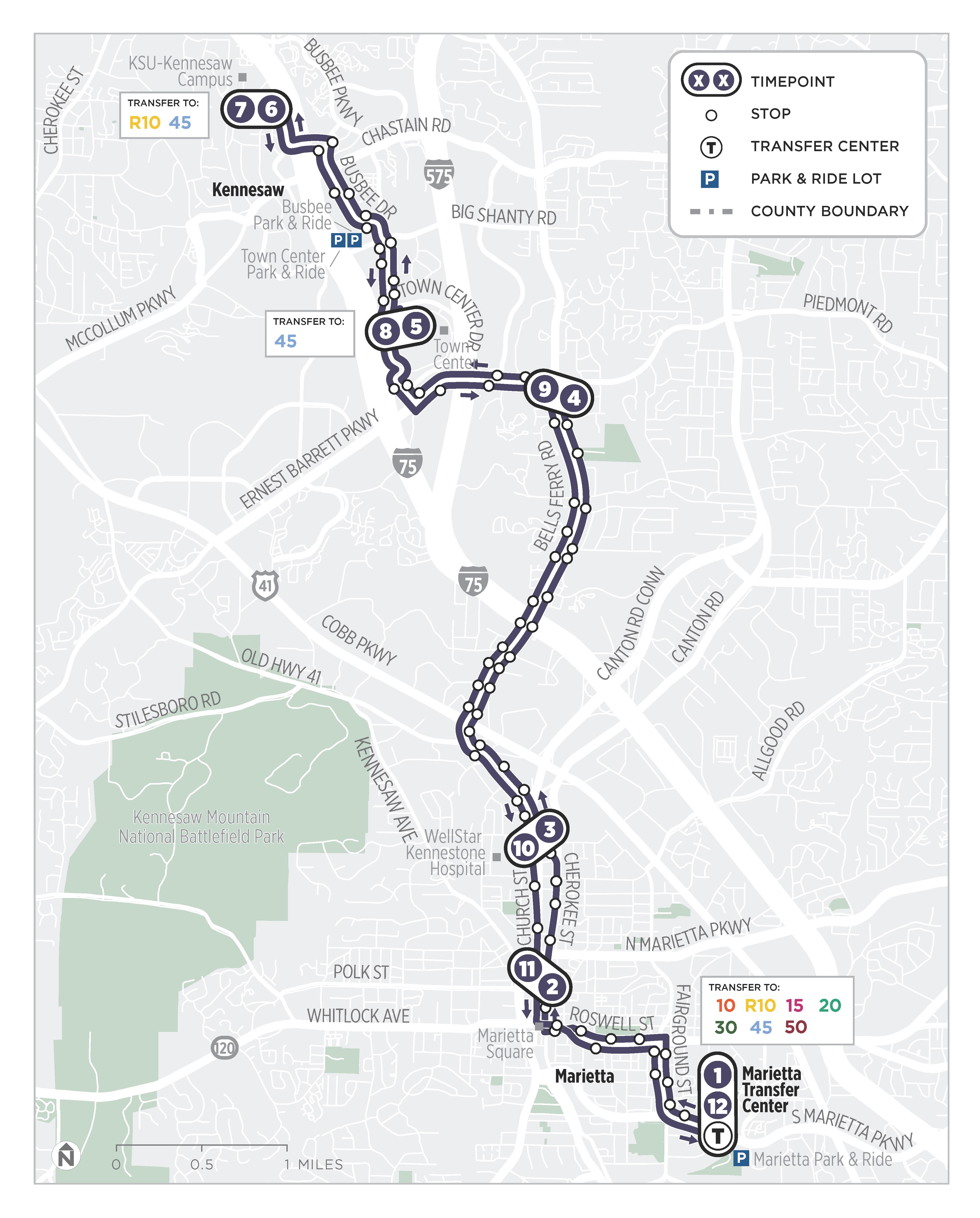 Map of CobbLinc Route 40 - updated July 2025