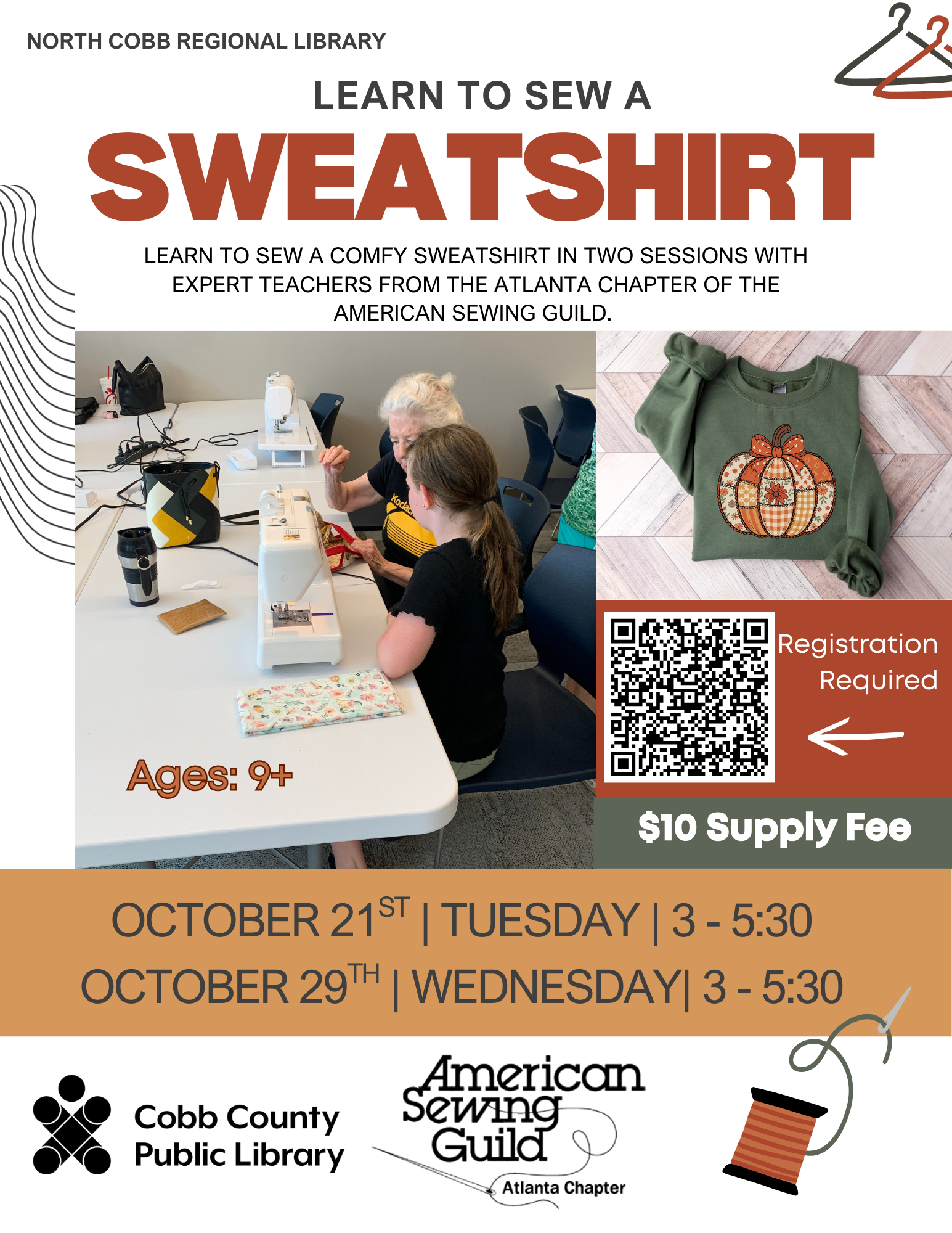 Sweatshirt sewing workshop at north cobb library