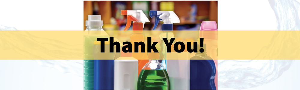 Thank you note with hazardous waste products in the background 