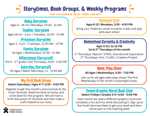 a calendar of weekly children's events at West Cobb Library