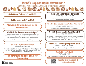calendar of children's events at West Cobb Library in November