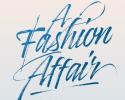 "A Fashion Affair" calligraphed in blue ink on a pale background