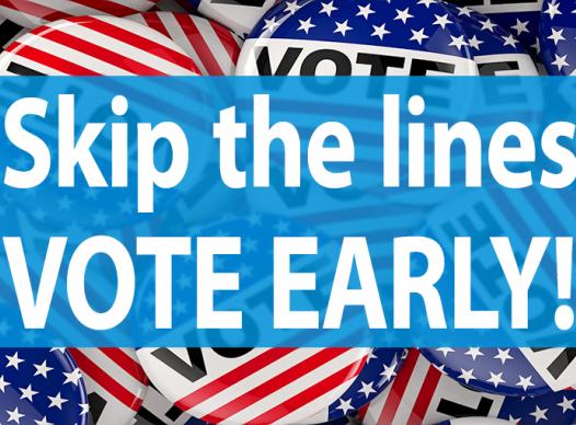 "Skip the lines VOTE EARLY!" with Vote buttons in the background
