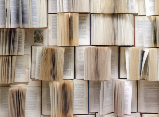 a photograph filled with open books