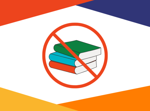 a graphic of a stack of three books within a red circle with a line drawn through it