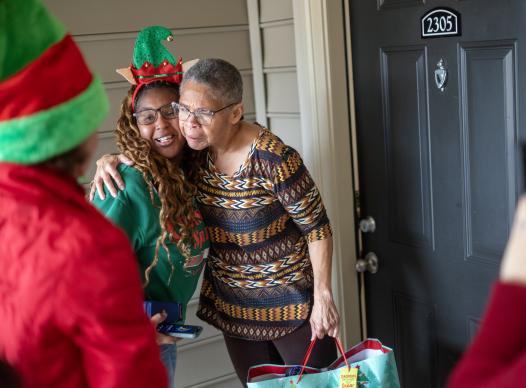 senior receiving a gift