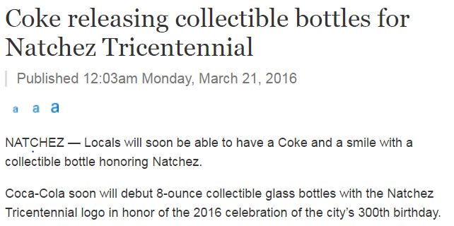 Natchez, Commemorative, Collectible, Bottle, Tricentennial