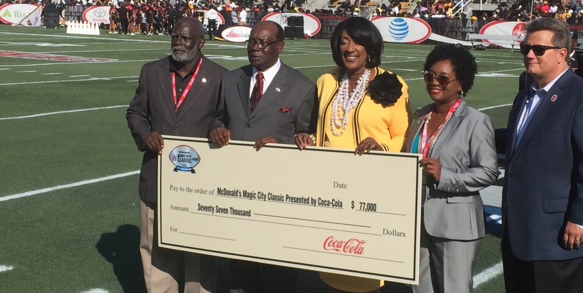 MCC, 2016, Events, Community, College Football, Magic City Classic, Sponsorship, AM University, Check Presentation