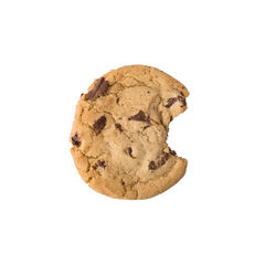 a chocolate chip cookie with one bite missing