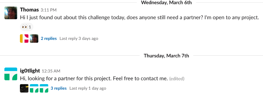Finding partners on the CLL slack channel