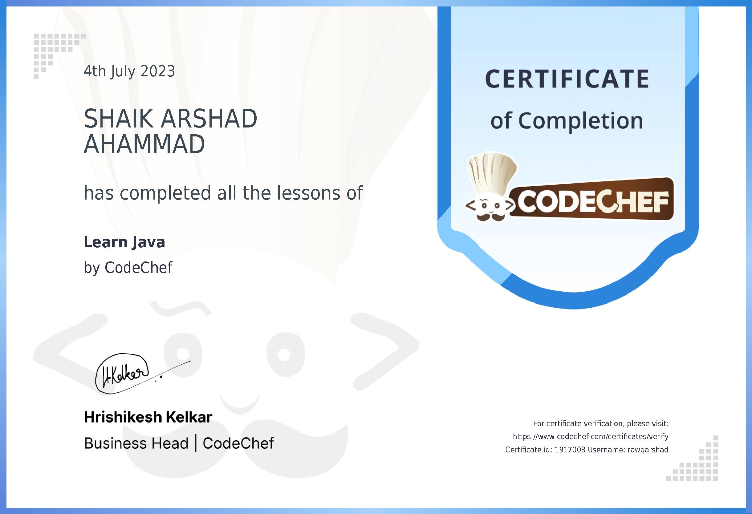 User Certificate CodeChef User certificate codechef