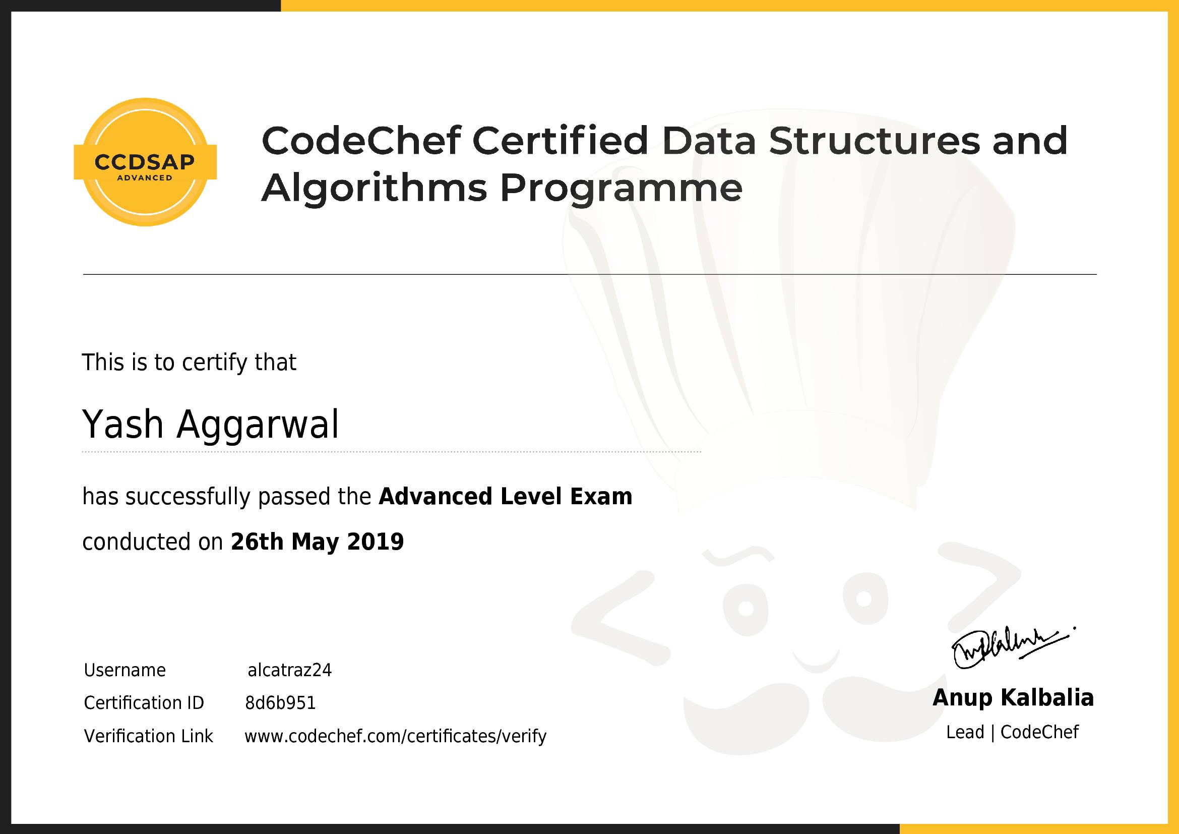 User Certificate | CodeChef
