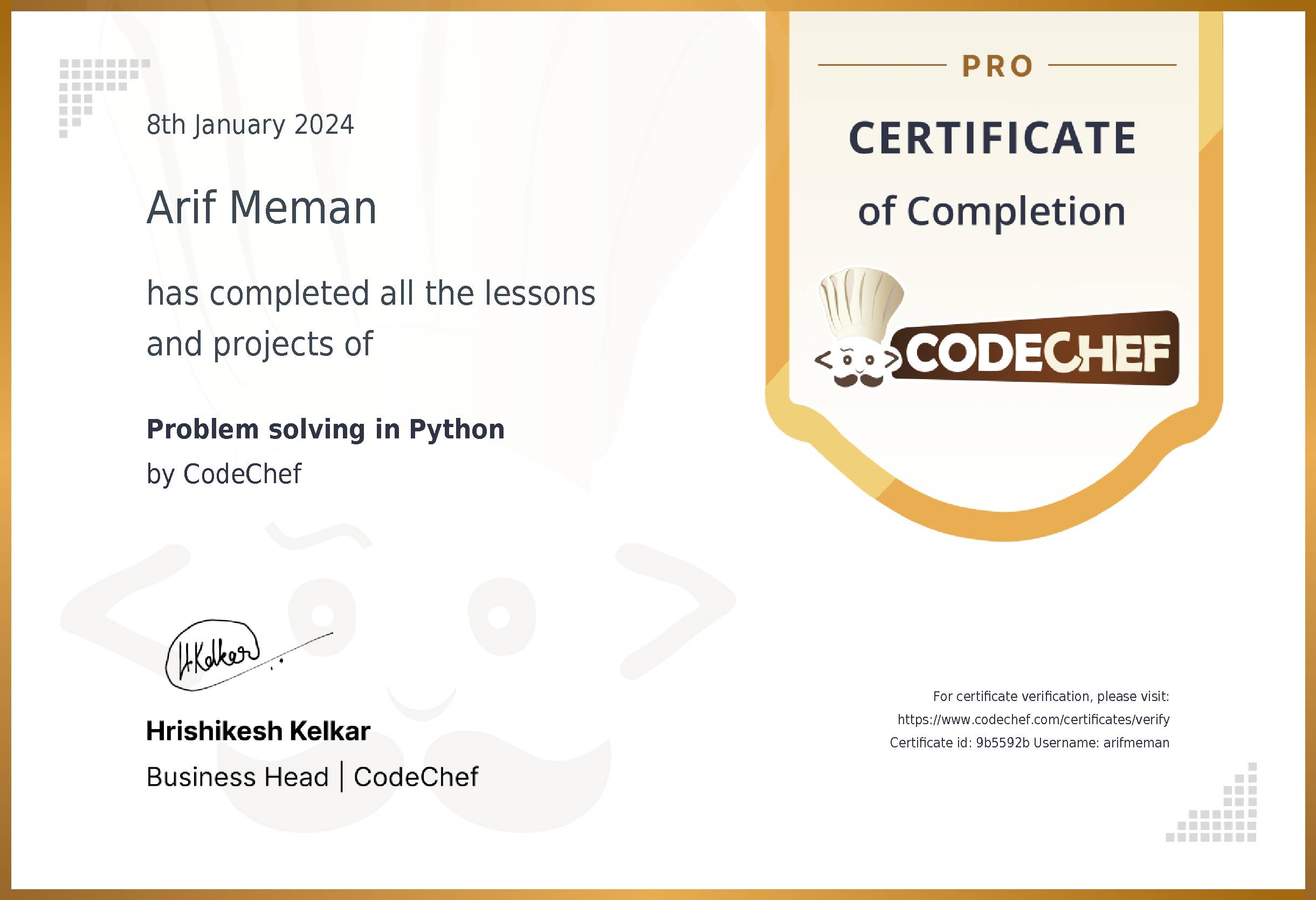 User certificate codechef