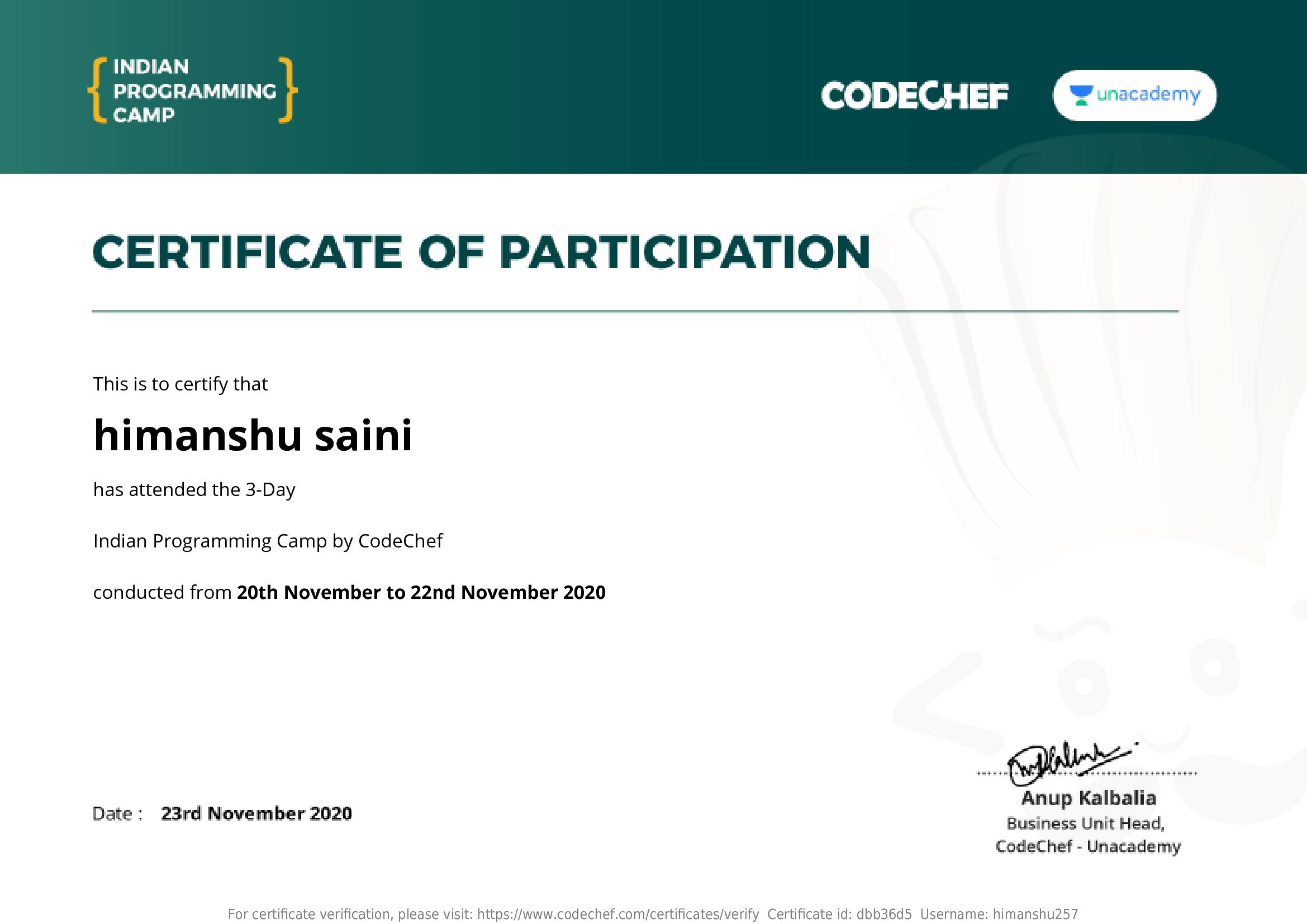 User Certificate CodeChef User certificate codechef
