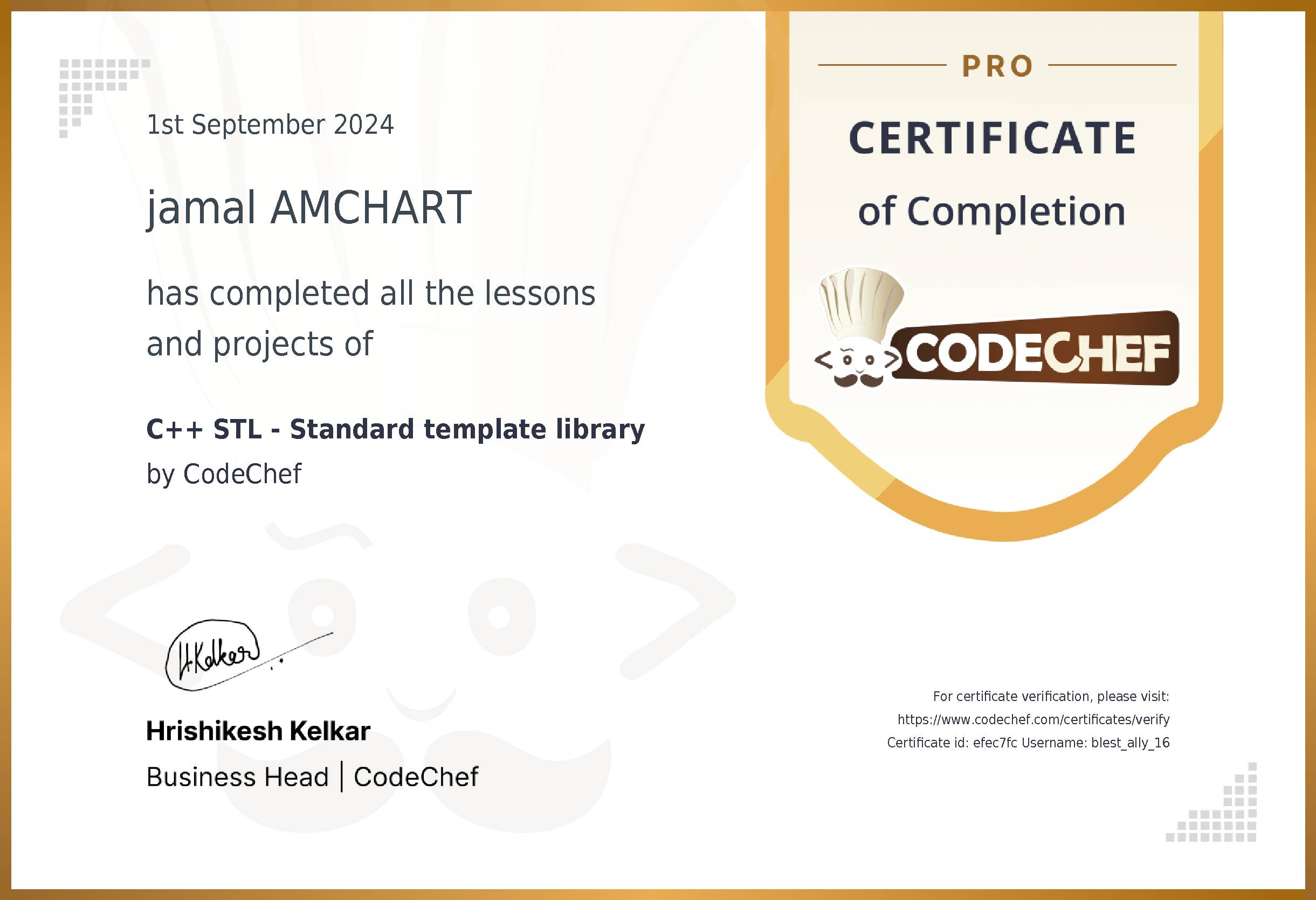 User certificate codechef