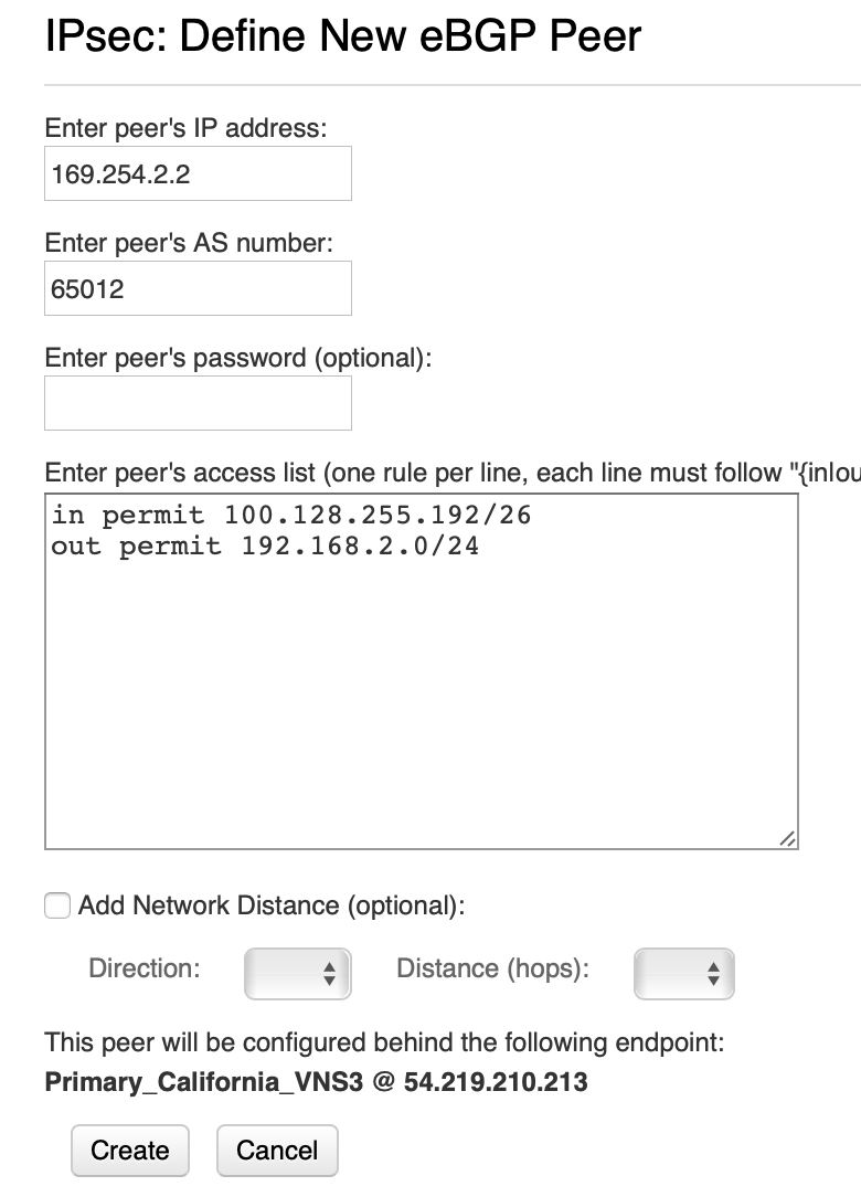 VNS3 customer to primary BGP configuration