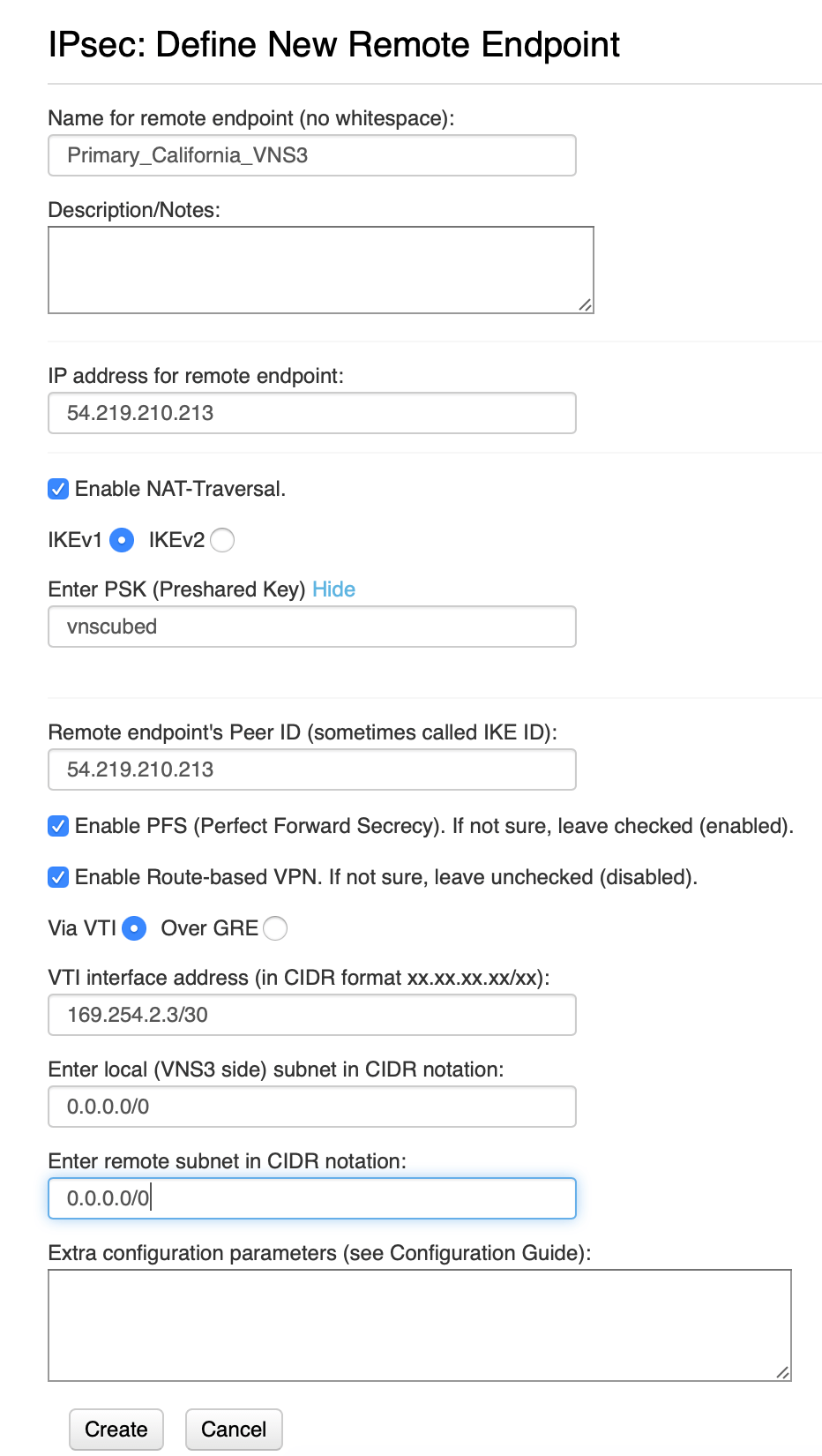 VNS3 customer to primary endpoint configuration