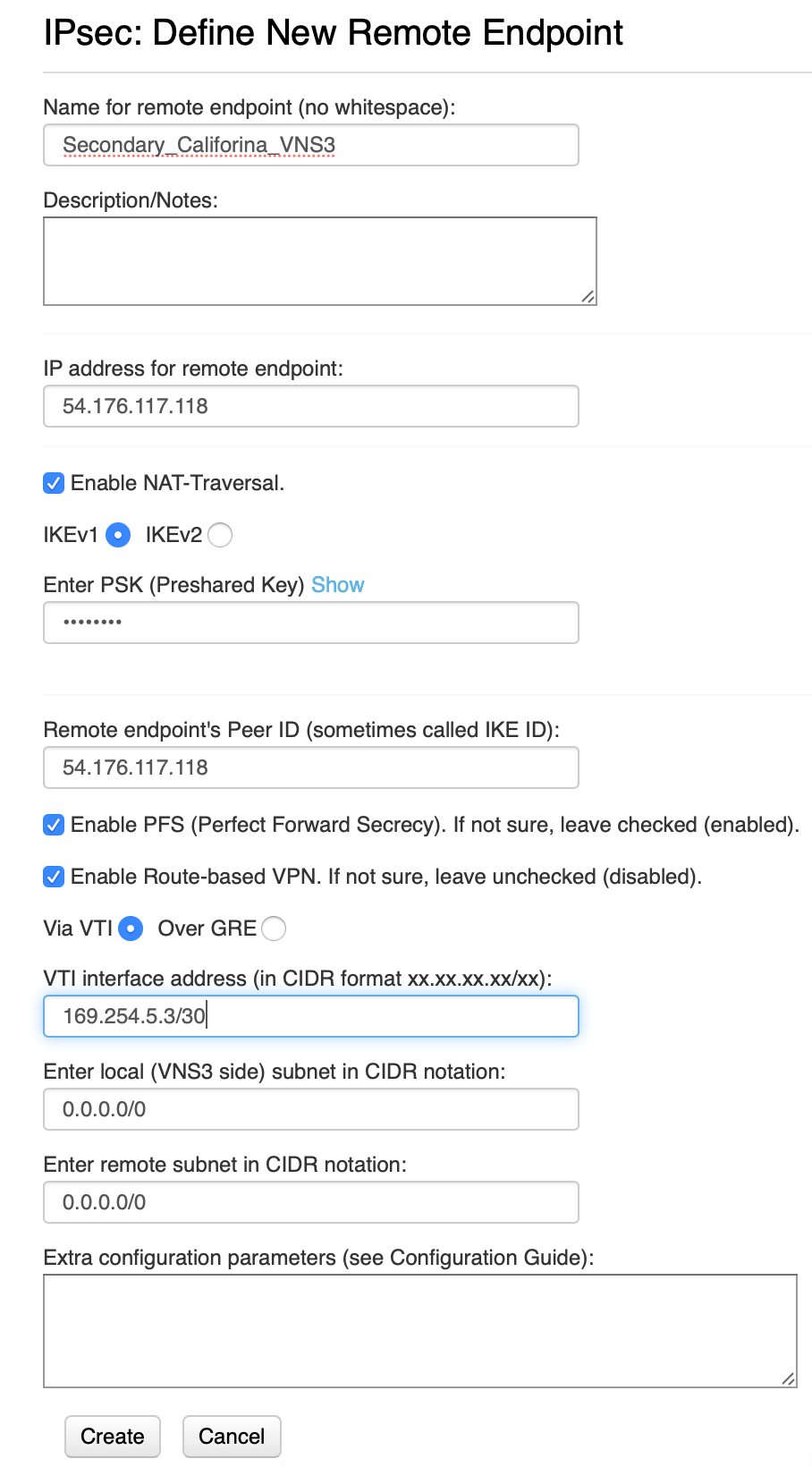 VNS3 customer to primary routes configuration