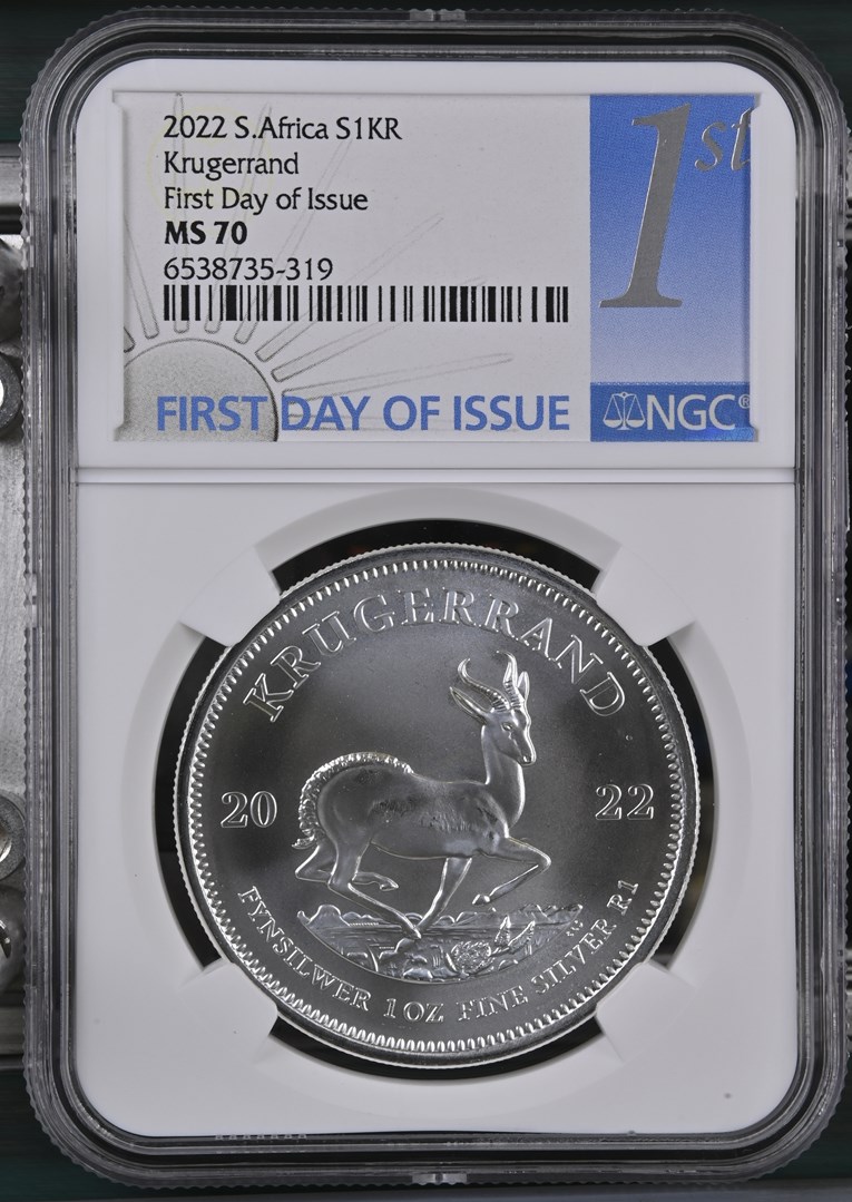 2022 999 SILVER South Africa Krugerand -First Day Of Issue- MS70