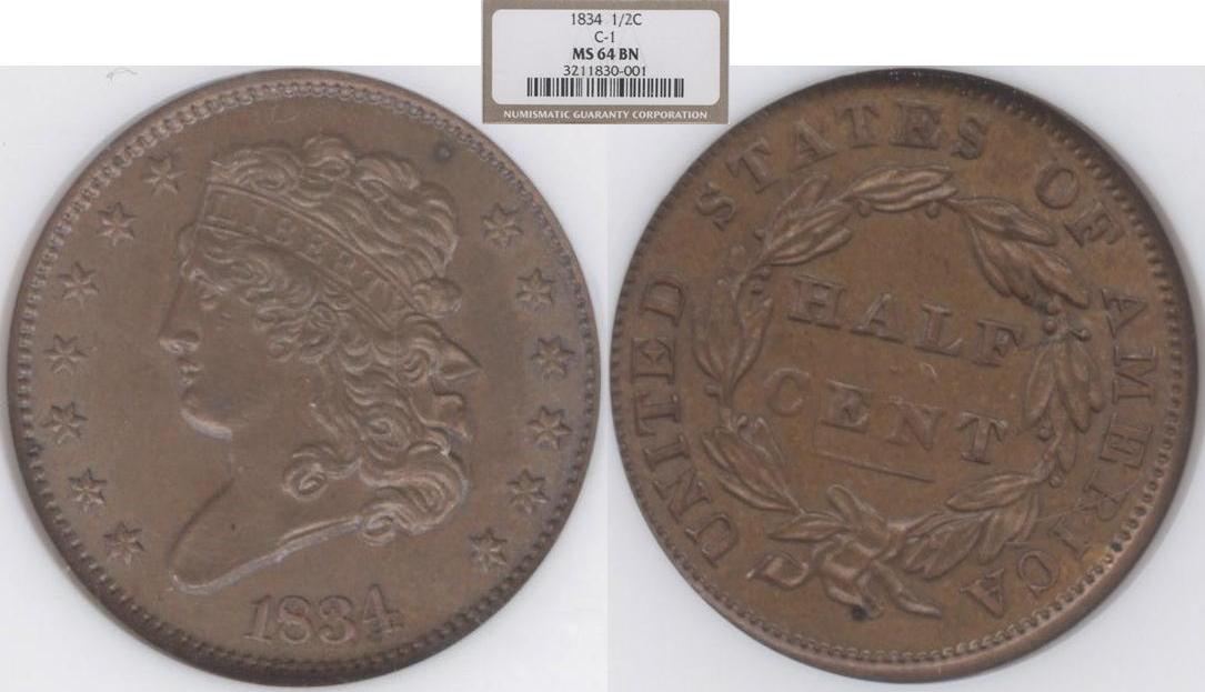 1834 C-1 1/2C MS | Coin Explorer | NGC
