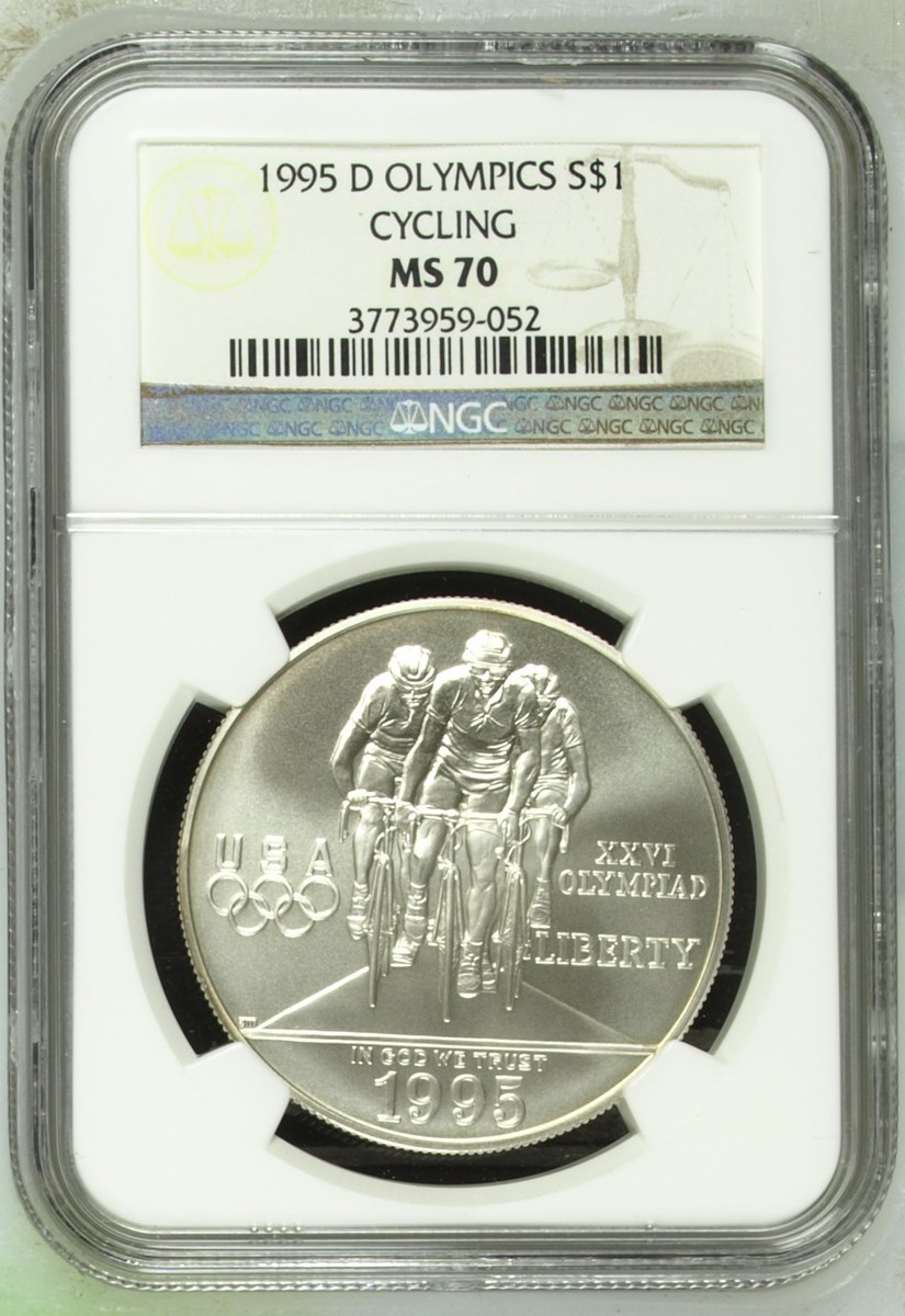 1995 D OLYMPICS - CYCLING S$1 MS | Coin Explorer | NGC