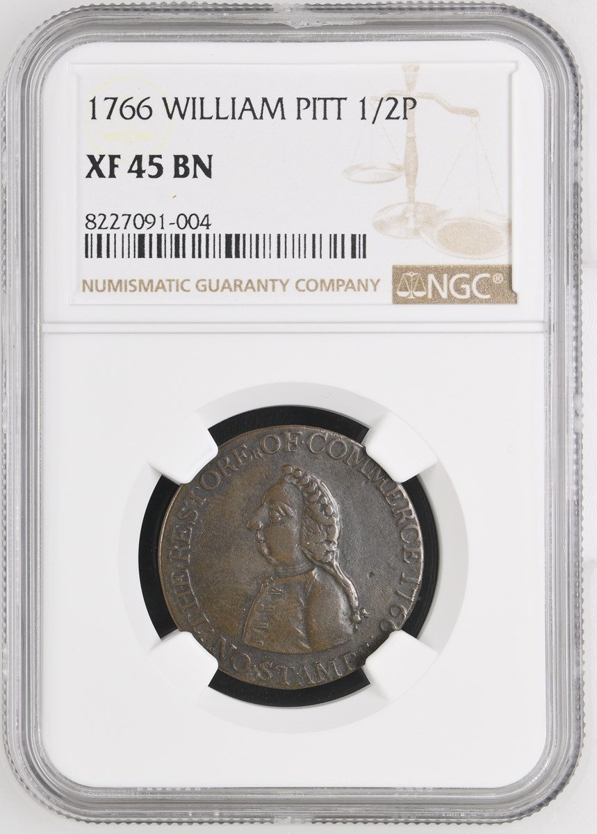1766 WILLIAM PITT 1/2P MS | Coin Explorer | NGC