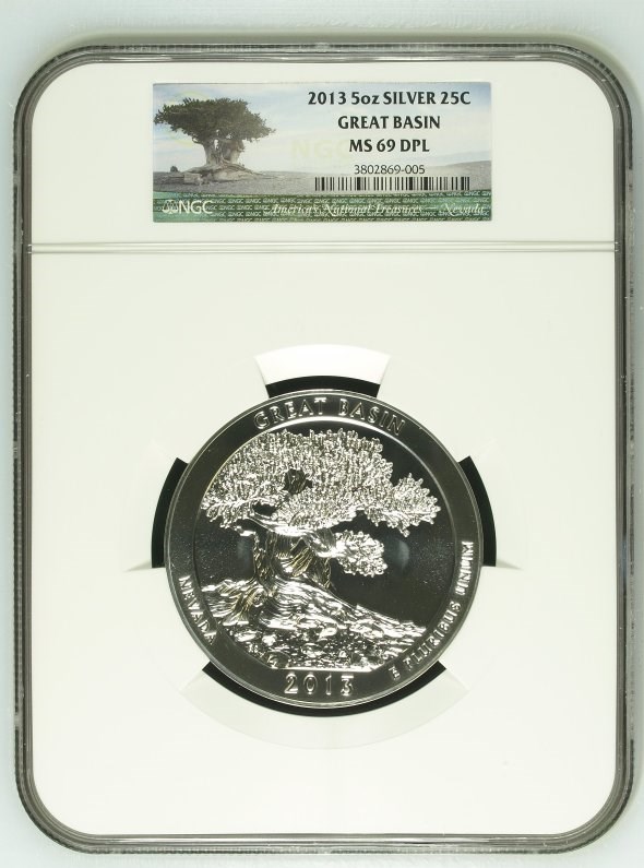 2013 5oz SILVER GREAT BASIN 25C MS | Coin Explorer | NGC