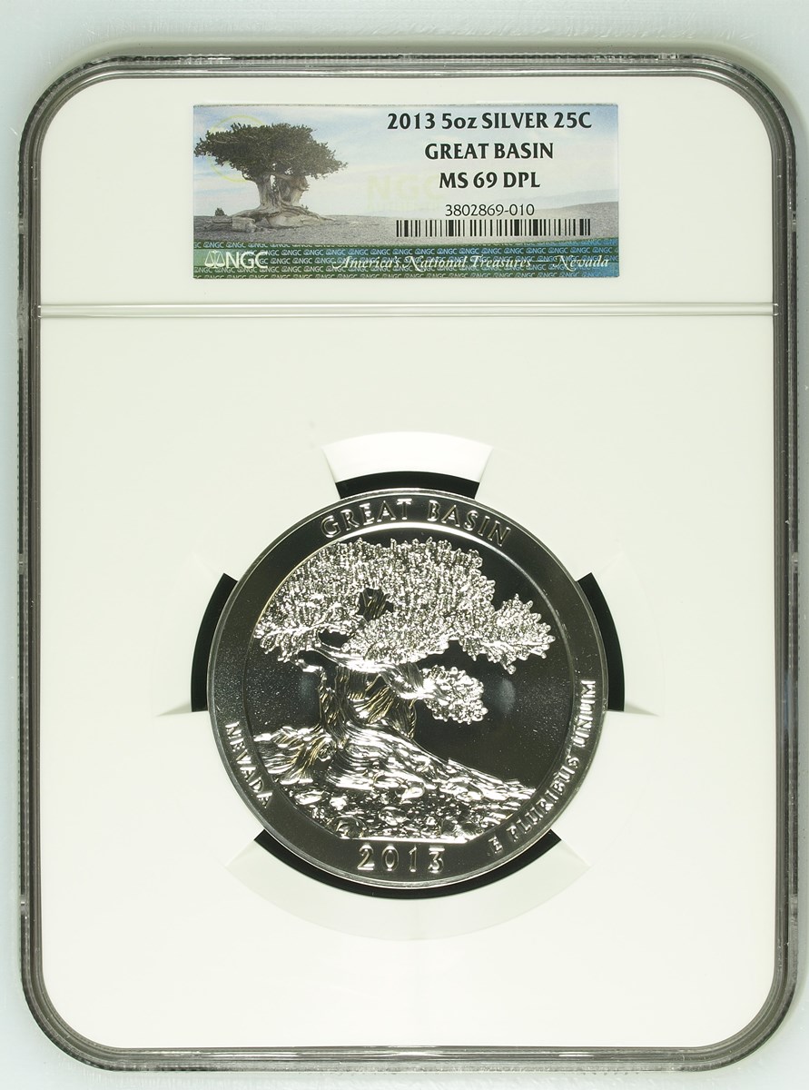 2013 5oz SILVER GREAT BASIN 25C MS | Coin Explorer | NGC