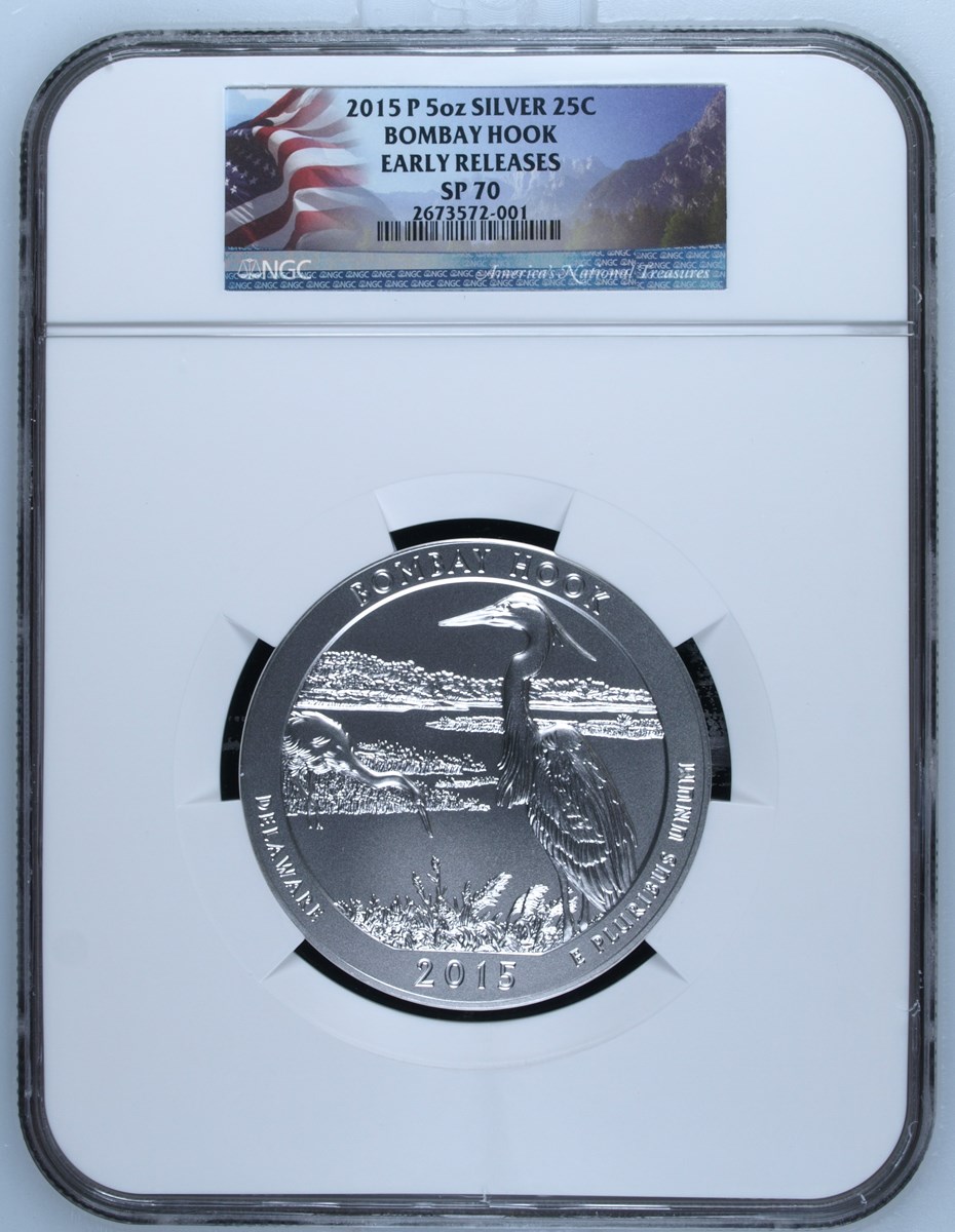 2015 P 5oz SILVER BOMBAY HOOK 25C SP | Coin Explorer | NGC