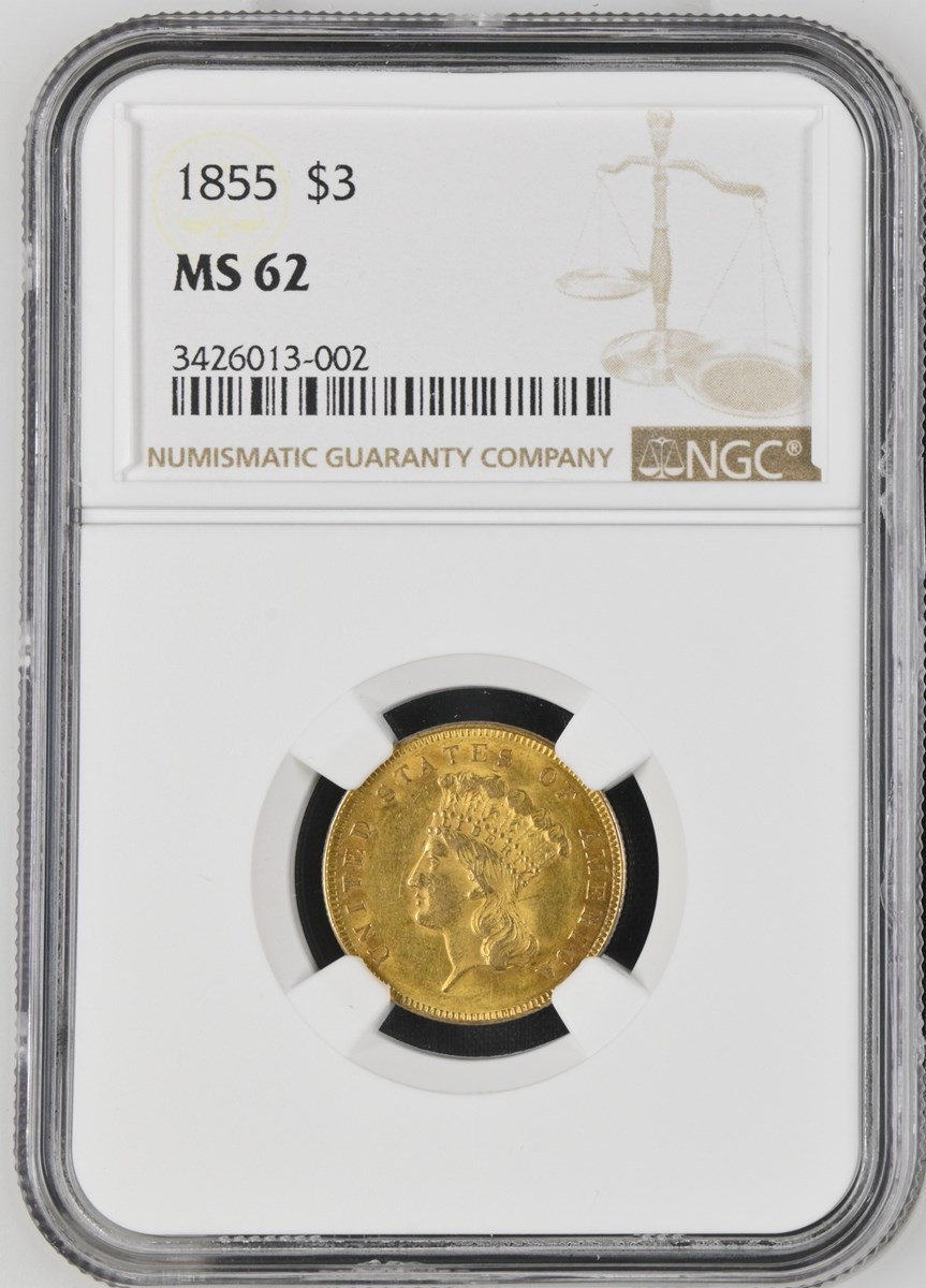 1855 $3 MS | Coin Explorer | NGC