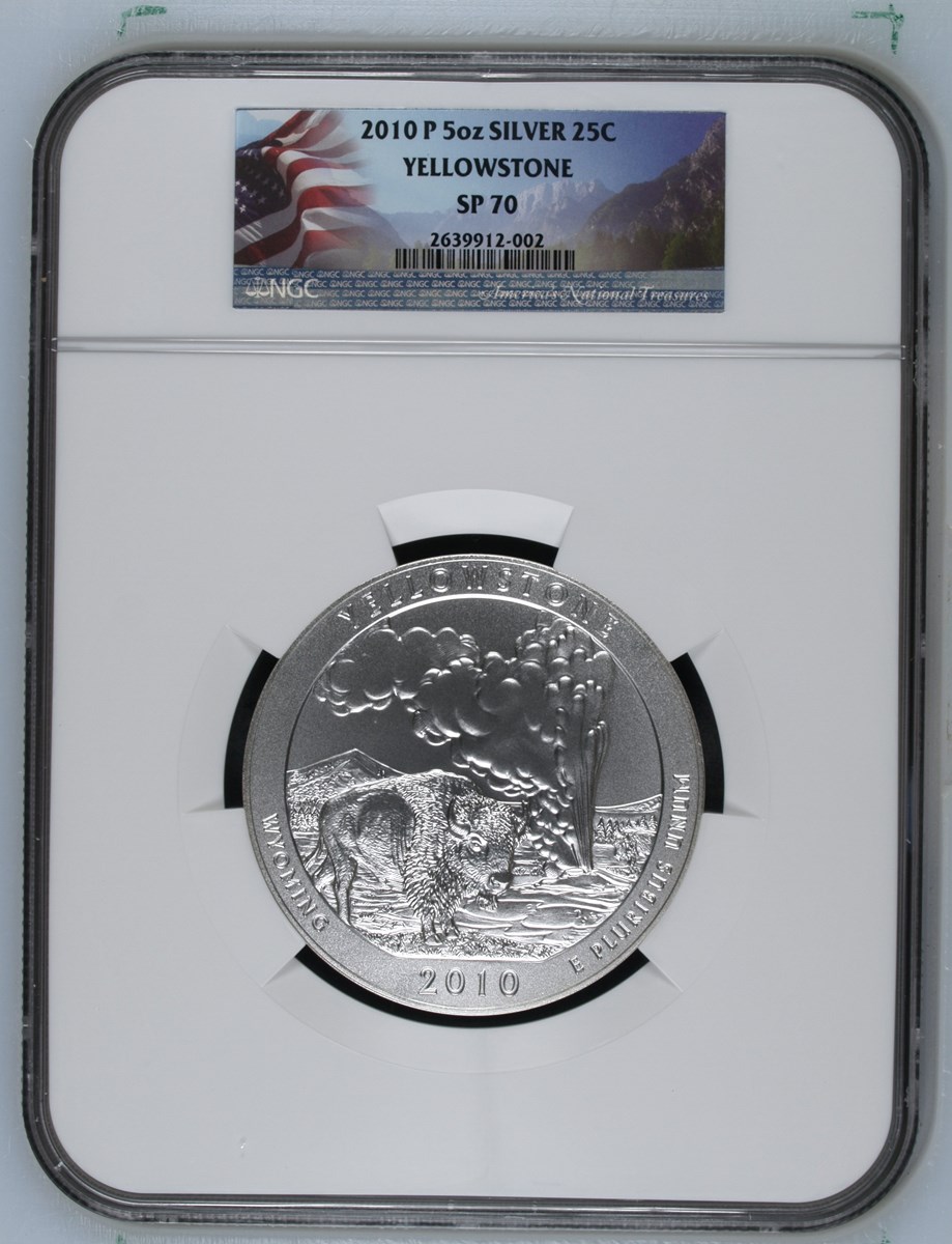 2010 P 5oz SILVER YELLOWSTONE 25C SP | Coin Explorer | NGC