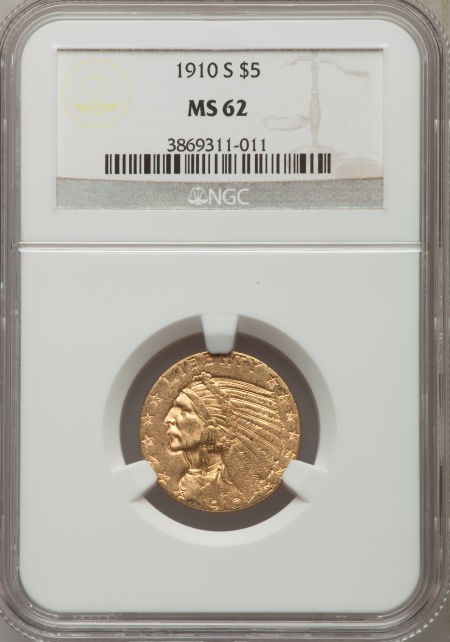 1910‘s〜vintage stifle 社製 ワバッシュ 額装 1910 S $5 MS | Coin Explorer | NGC