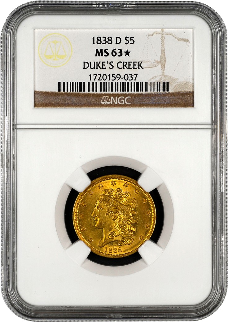 1838 D HM-1 $5 MS | Coin Explorer | NGC