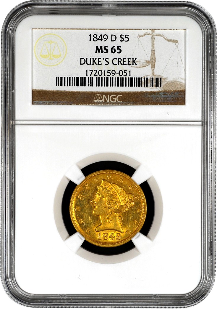 1849 D $5 MS | Coin Explorer | NGC